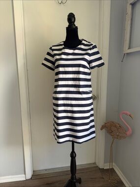 Draper James Navy and White Striped Short Sleeve Shift Dress